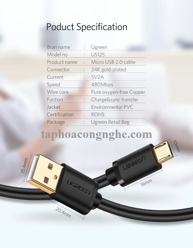 Ugreen 10839 3M màu Đen Cáp sạc truyền dữ liệu USB 2.0 sang MICRO USB lõi đồng US125 30010839